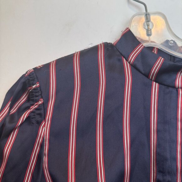 SANDRO Respect Striped Long Sleeve Preppy Satin Twill Belted Dress Lightweight - Picture 7 of 16